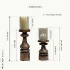 DREAMY WALLS Wooden Candle Holder Stand - Set of 2 Mango Wood Candle Stands for Home Decor with Glass, Dining Table Centerpiece, Round Pillar Candle Holder, Decorative Candle Stands for Home Decor