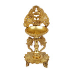 ARTVARKO Brass Double Peacock Designer Diya Showpiece Oil Lamp Deepak with Wick for Diwali Puja Pooja Lights, Home Decoration, Gifts, Festivals 9 Inch