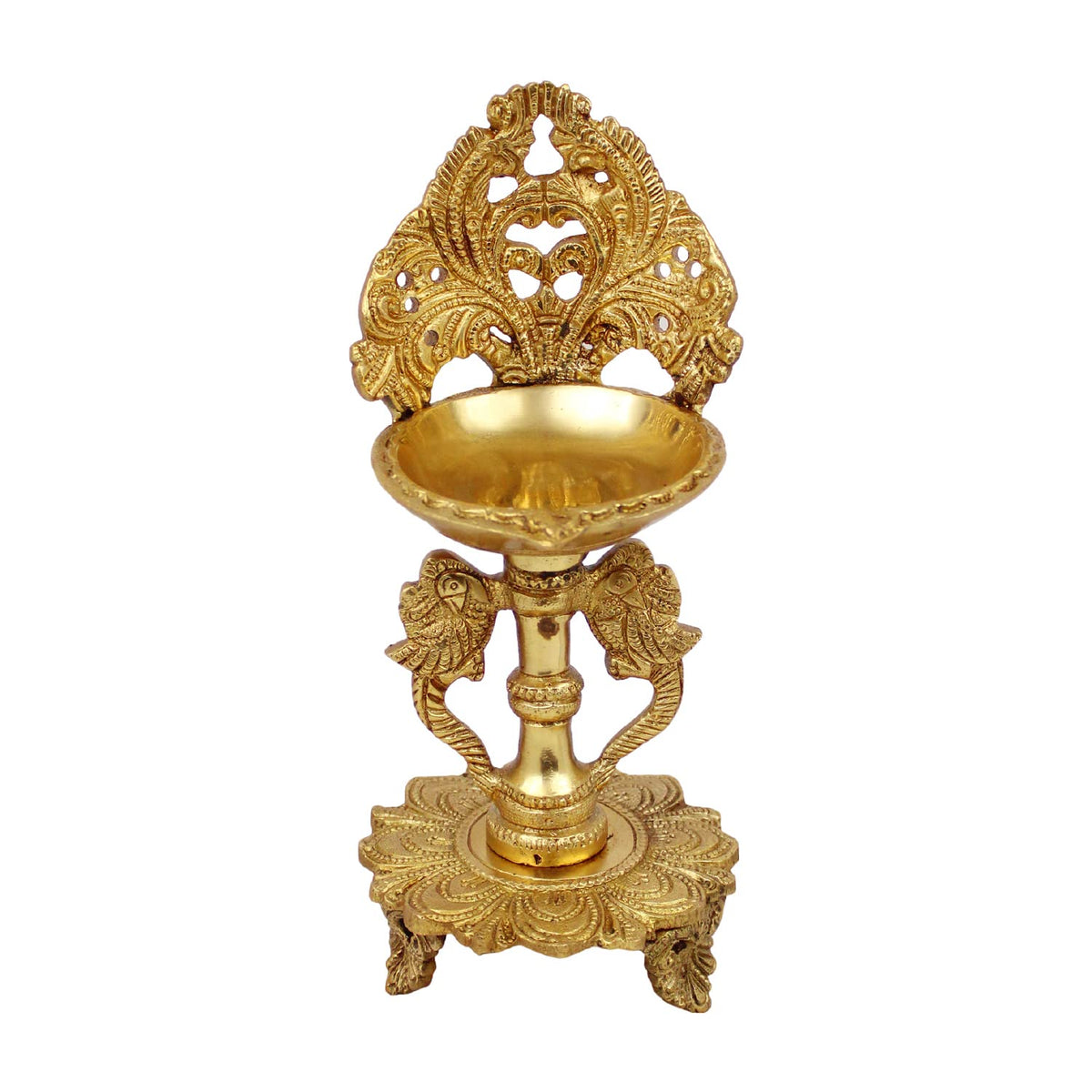 ARTVARKO Brass Double Peacock Designer Diya Showpiece Oil Lamp Deepak with Wick for Diwali Puja Pooja Lights, Home Decoration, Gifts, Festivals 9 Inch