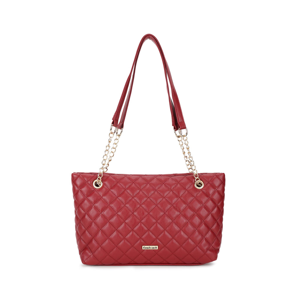 Fastrack PU Structured Quilted Tote Bag with Chain Shoulder Straps | Diamond Quilted Tote with Zipper Closure | Totes for Office & Daily Use | Ladies Purse Handbag