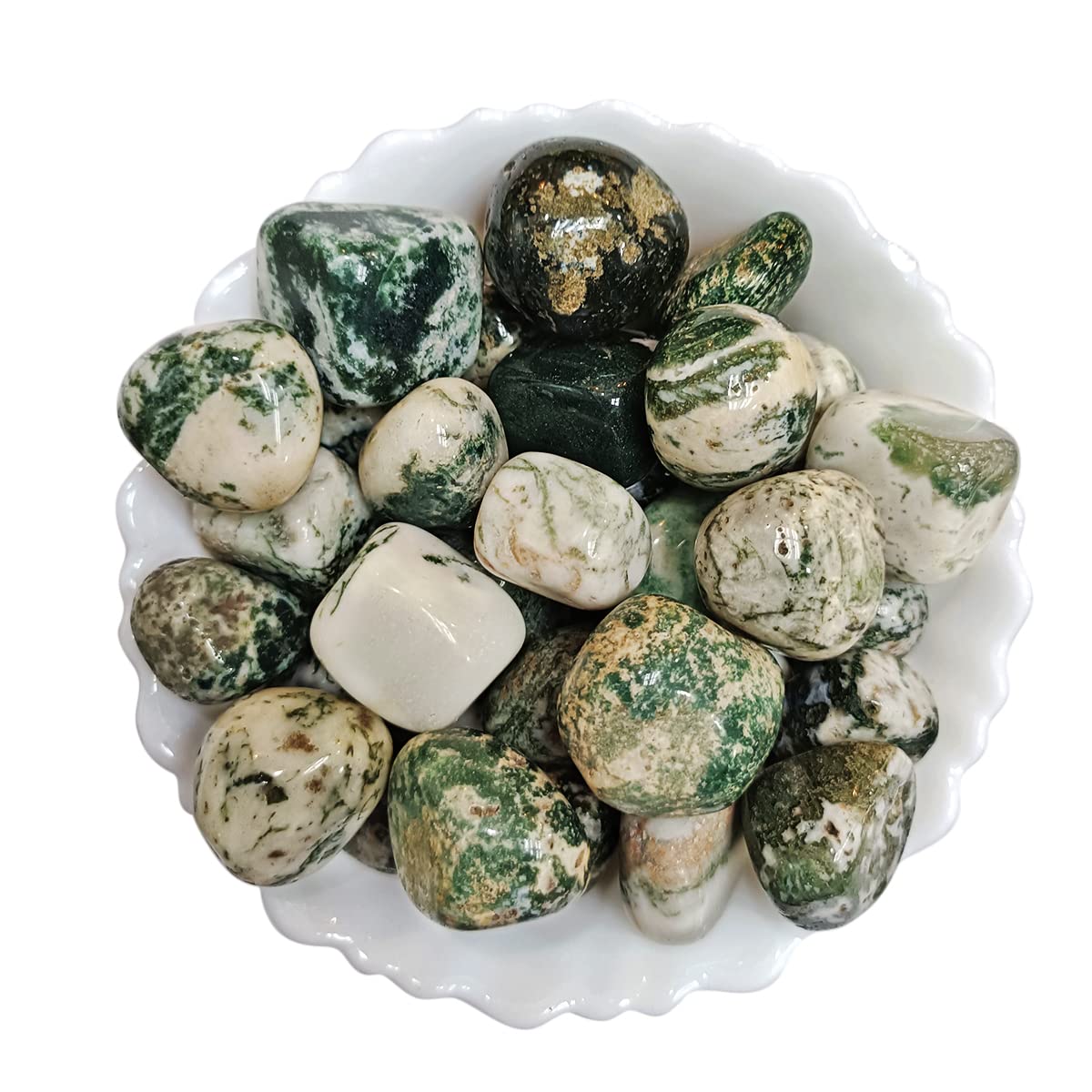 Tree Agate Tumble Stone 50 Gm | Natural Healing Crystal for Calm Energy, Emotional Stability & Growth | Polished Pebble Stones for Meditation, Spiritual Home Decor, Vastu & Gifting (2-4 Pcs)