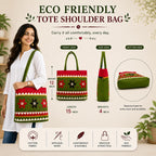 SriShopify Handcrafted Women’s Tote Bag Bridal Handbags for Wedding Ethnic Designer Handle bag Olive Mehndi birthday sankranti gift items for ladies (30x40x10 cm Original Mirror Work Stylish Applique)