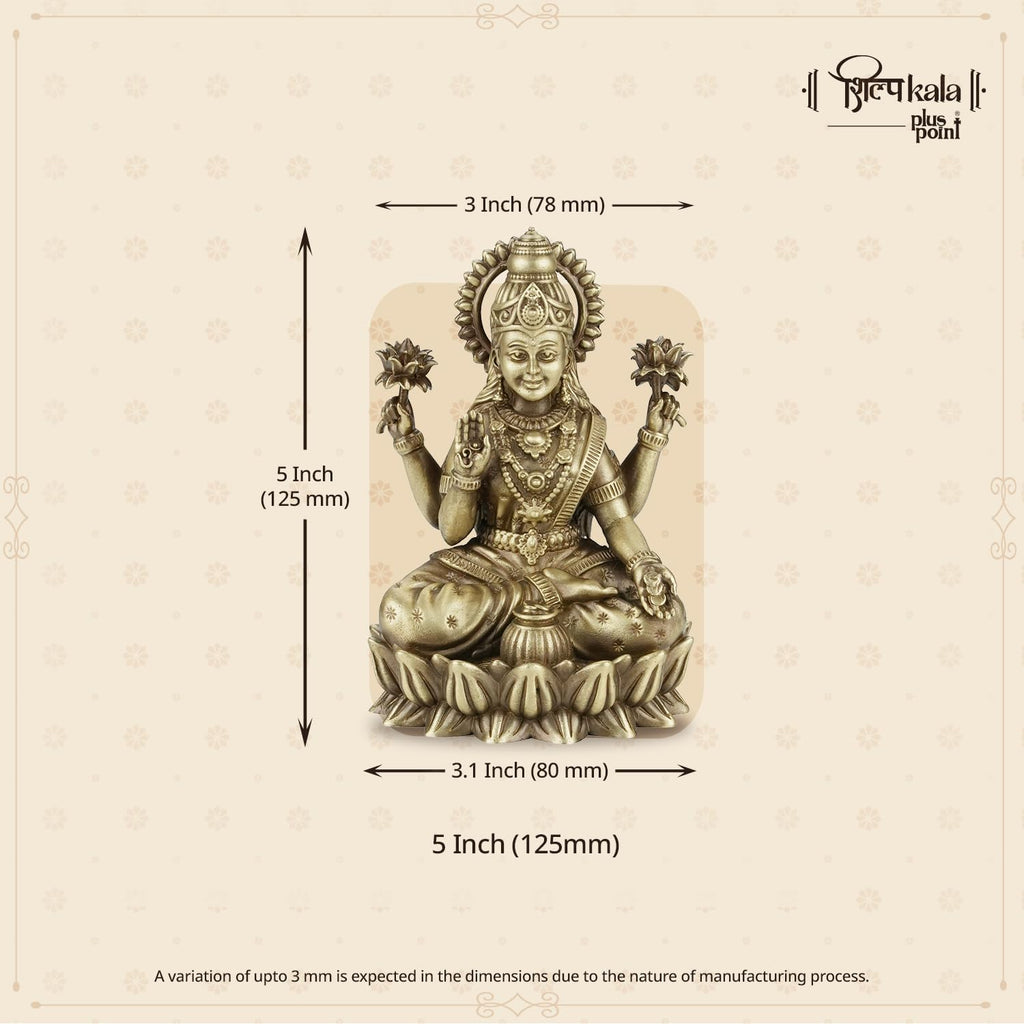 Shilpkala 5 Inch Kamal Laxmi Brass Goddess Lakshmi Statue for Home Decor & Worship