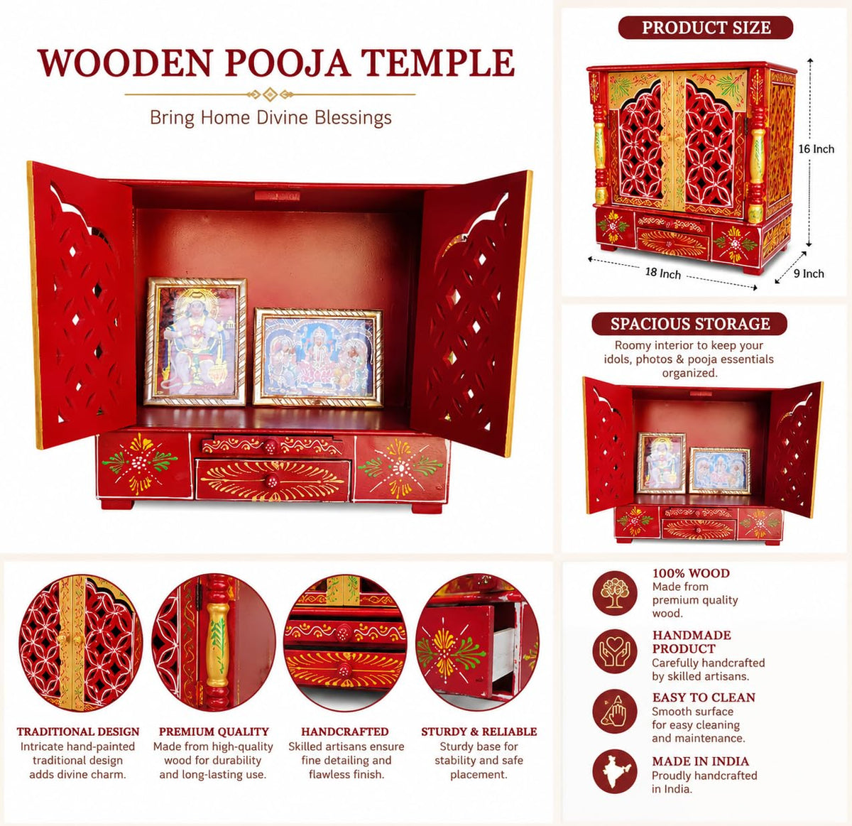 Kamdhenu Art and Craft Wooden Temple/Home Temple/Pooja Mandir/Pooja Mandap/Temple