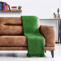 Tarantaran 100% Cotton Throw 50 X 60 Inches Decorative Living Room Couch and Sofa Knitted Blanket with Tassels Chevron, (127 X 152 Cm), 200 TC (Green) Kafalo