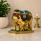 KridayKraft Decorative Kamdhenu Cow,Calf with Bal Gopal Krishna Metal Statue Embellished with Gemstones for Good Luck,Feng Shui,Vastu,Religious Gau MATA