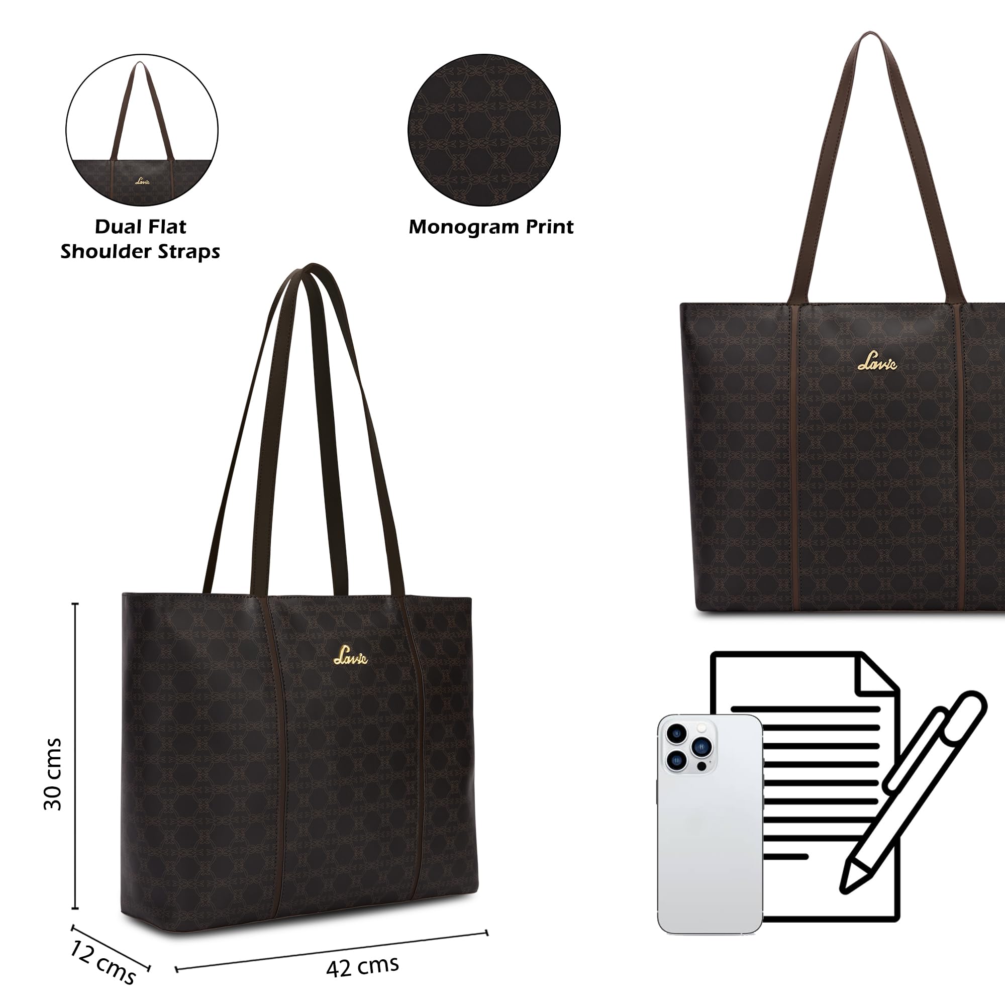 Lavie Women's Mono Neghan Monogram Print Tote Bag for Women | Tote Bag for Work | Ladies purse | Stylish Shoulder Bag | Gift for Women