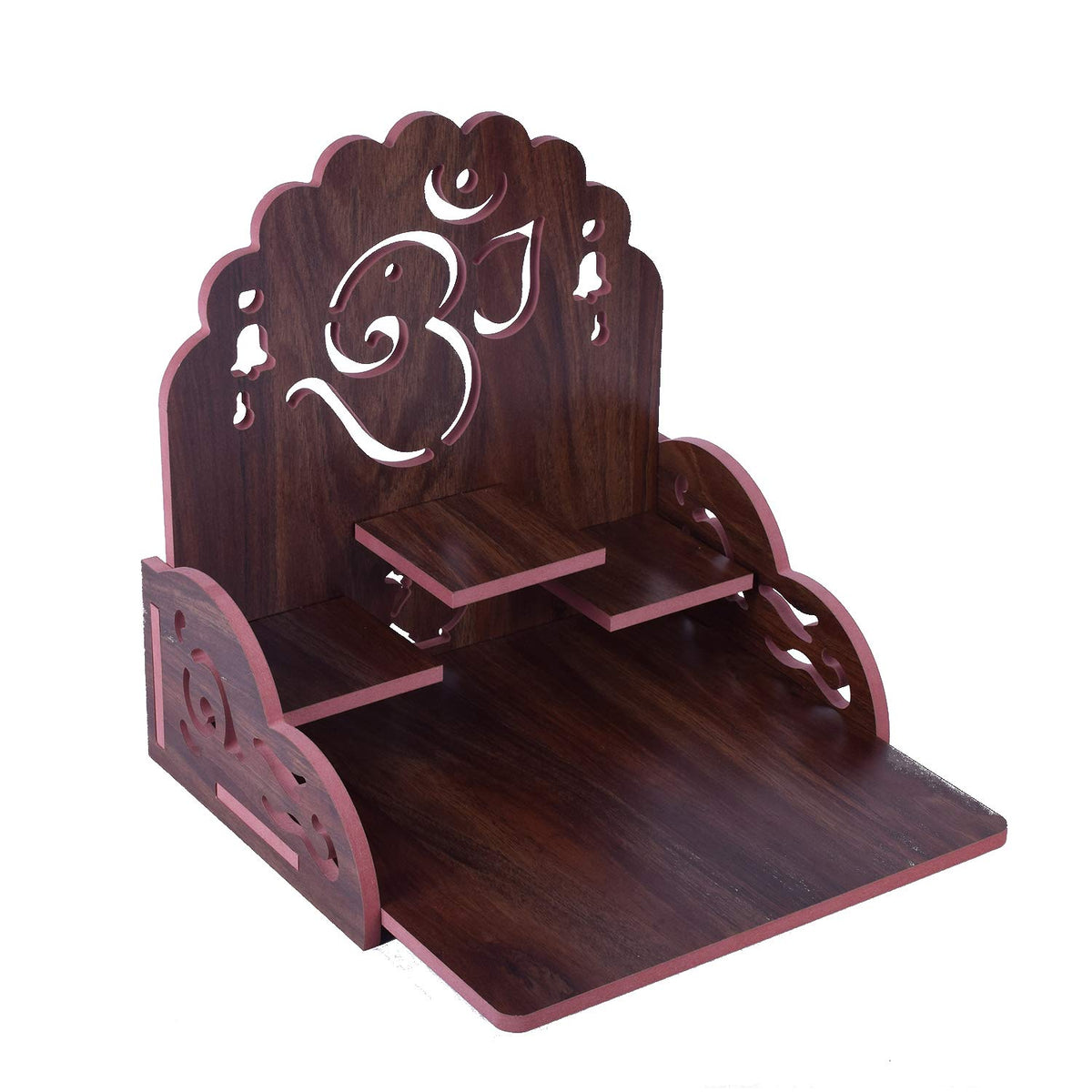 Om Shree Fully Handmade Beautiful Wooden Home and Office Temple/Pooja Mandir(28 x 28 x 26 cm) (Dark Brown 6)