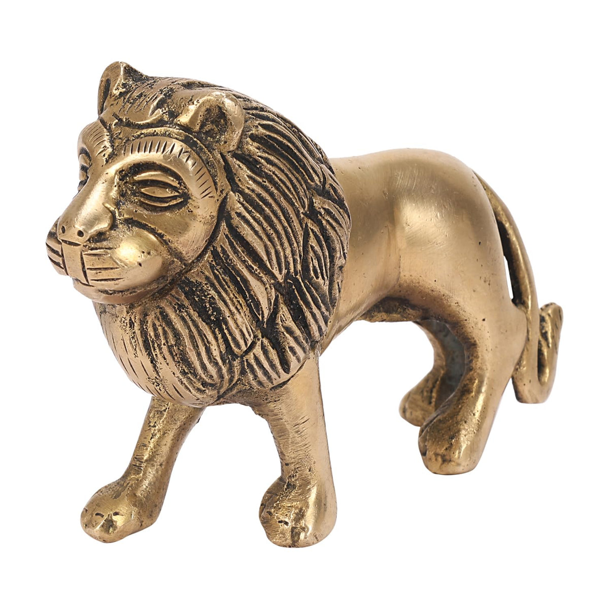 SVARUP Brass Lion Vastu Feng Shui Animal Statue Handcrafted Decorative Showpiece Idol for Home & Office Decor Gold Color 4.5 Inch