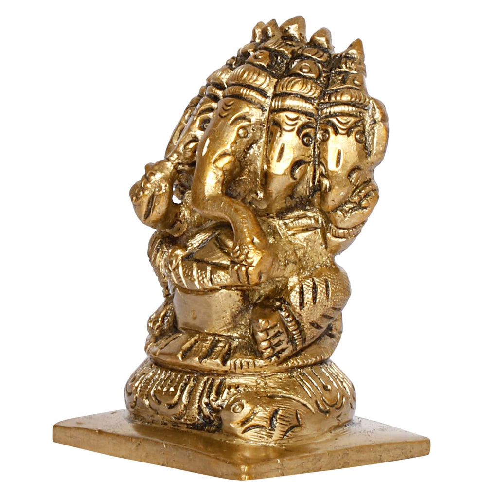 ARTVARKO Panchmukhi Ganesha Bhagwan Brass Idol Five Face Ganesh Statue Ganpati Murti for Temple Puja 3 Inch