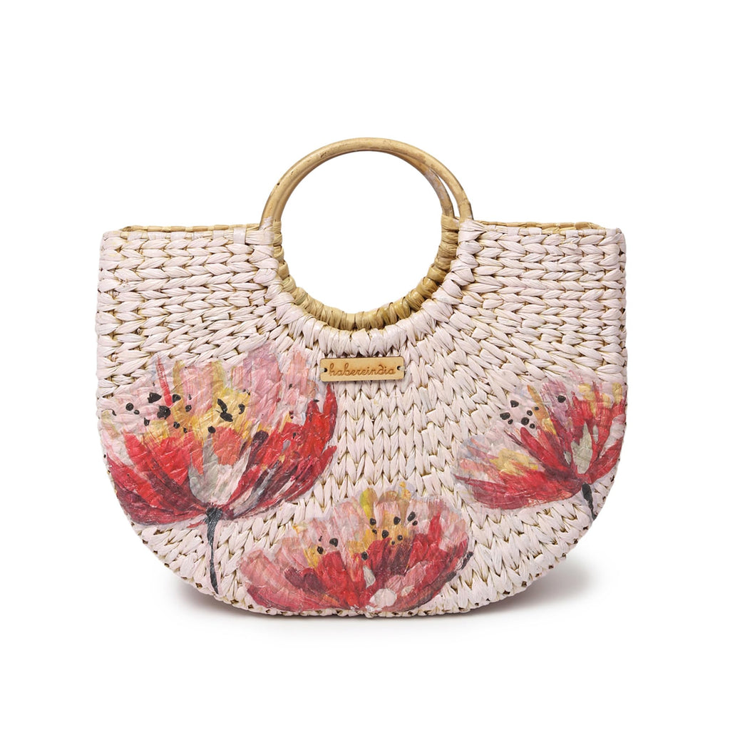 Habere India-All the Cultures Fabricating India Small Tote Bag | Straw Bag | Basket | Beach Bags for Women | Women Handbag | Half Moon Tote Bags (Design 02)