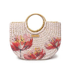 Habere India-All the Cultures Fabricating India Small Tote Bag | Straw Bag | Basket | Beach Bags for Women | Women Handbag | Half Moon Tote Bags (Design 02)
