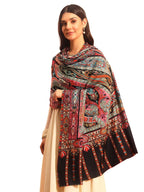 Pashmoda Women Rangrez Rangkalam 100% Pure Wool Fabric Kalamkari Embroidered Shawl (Size: 40x80in, 101x203cm) KAS23