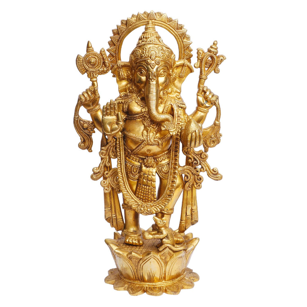 ARTVARKO Brass Lord Ganesha Bhagwan Standing with Mooshak Mangalkari Ganesh Idol Ganpati Murti Statue Home Office Entrance 16 Inches.
