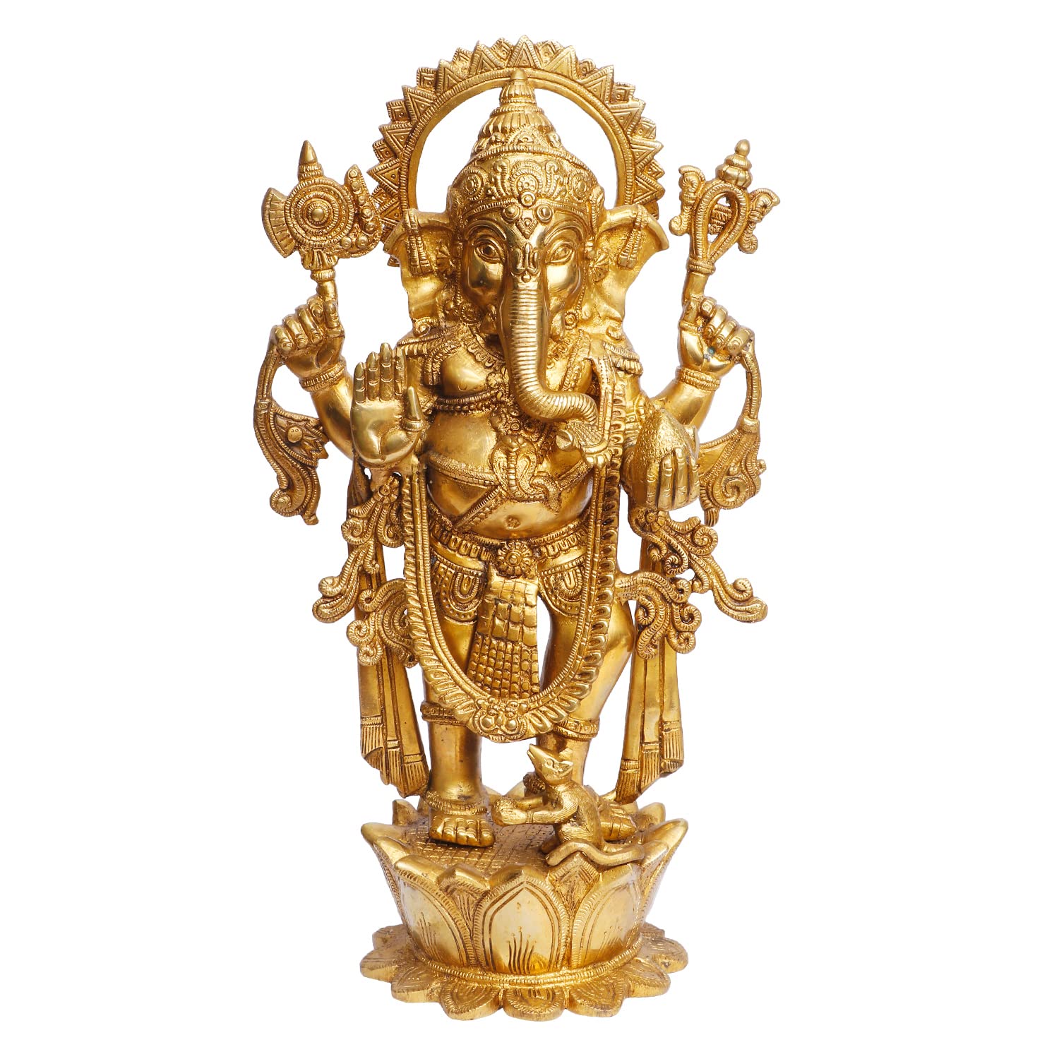 ARTVARKO Brass Lord Ganesha Bhagwan Standing with Mooshak Mangalkari Ganesh Idol Ganpati Murti Statue Home Office Entrance 16 Inches.