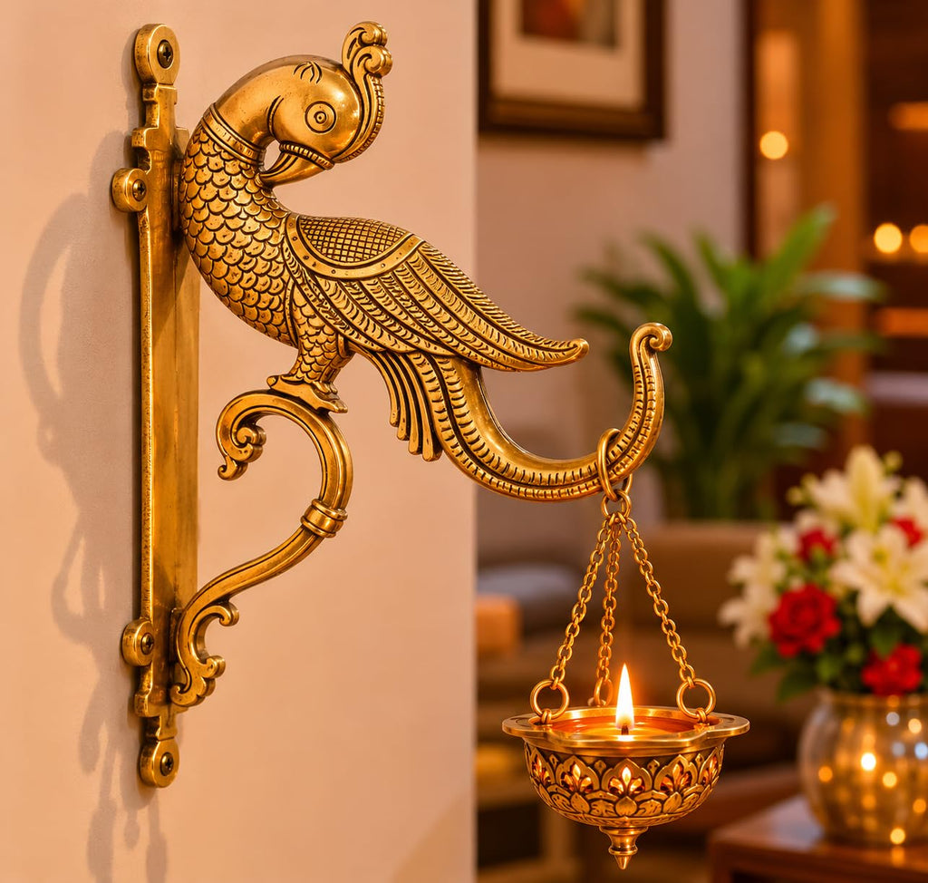 ARTVARKO Brass Peacock Hook Holder for Wall Hanging Diya Bells Lantern Hanger Planter Lanterns Wind Chimes Baskets 9 Inch