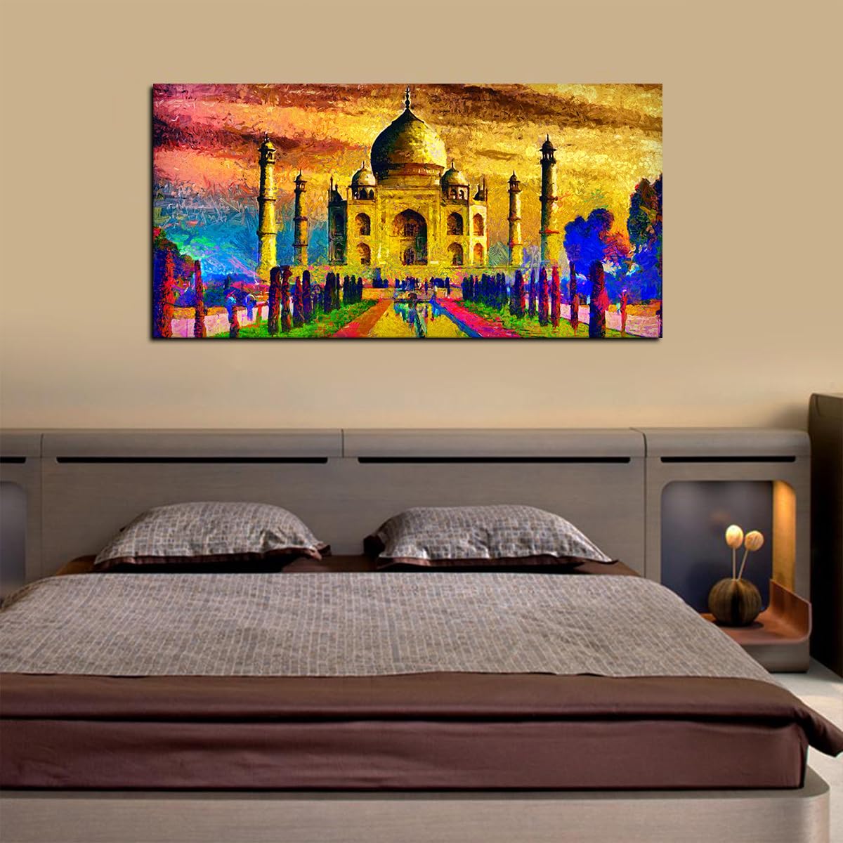VIBECRAFTS Canvas Paintings for Living Room Drawing Room Canvas Wall Painting of Taj Mahal for Homedecore|Office|Gift|Livingroom|Bedroom(PTVCH_2398NV)(48 x 24 Inches)