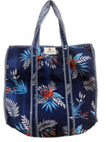 SAAJOY 100% Cotton Quilted Tote Bag For Women, 18x18inch Large Beach Bag With Large Zipper Beach Bag & Travel Bag Purse, Work Tote, Reusable Grocery Bag, Quilted Shoulder Bag