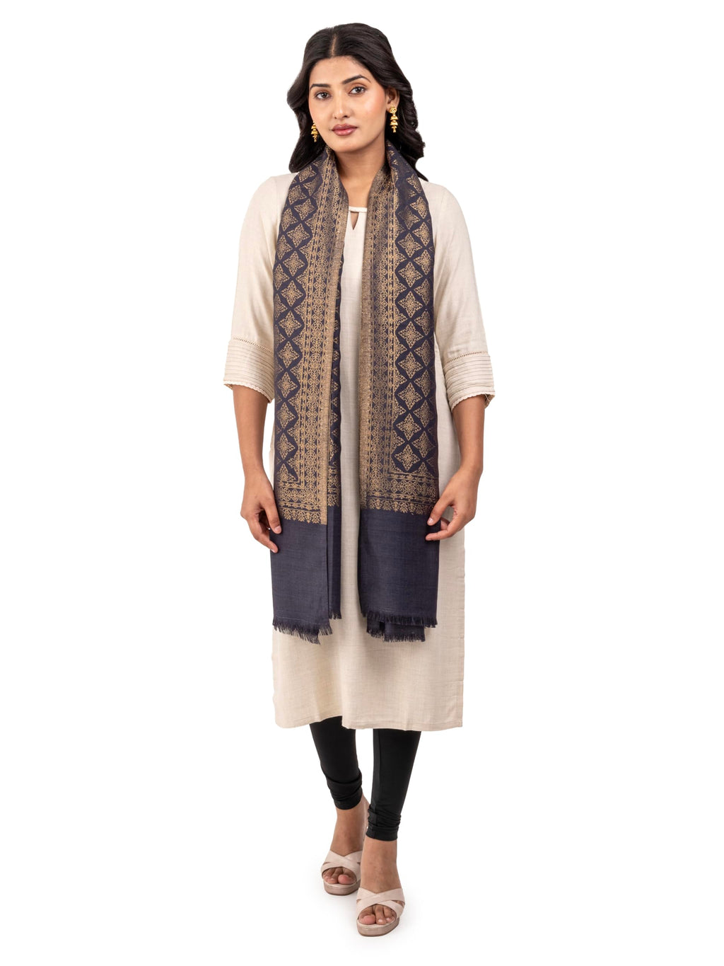 Naureen Women Pashmina Blend Zari Shawl, Warm and Soft, 40x80 inch