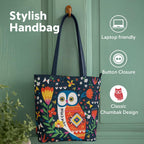 Chumbak Teal Killim Owl Tote Bag - Navy
