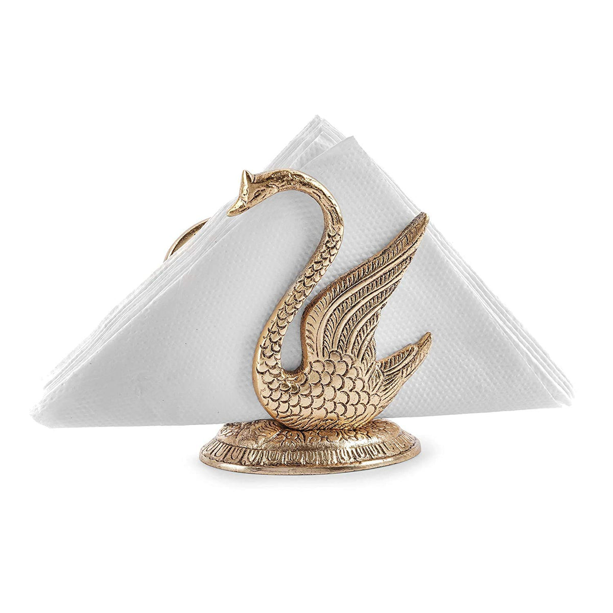 Kridaykraft Duck Shape Napkin Holder Dining Tableware Oxidize Metal Handicrafts Decorative Golden Swan Handmade showpiece Gifts