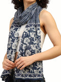 KE KANHA EXPORTS Scarf for Women Premium Cotton Boho | Dual Tone Border Print Stole with Tassels | Lightweight Summer Beach Wrap 180 x 50 cm (Slate Line Indigo)