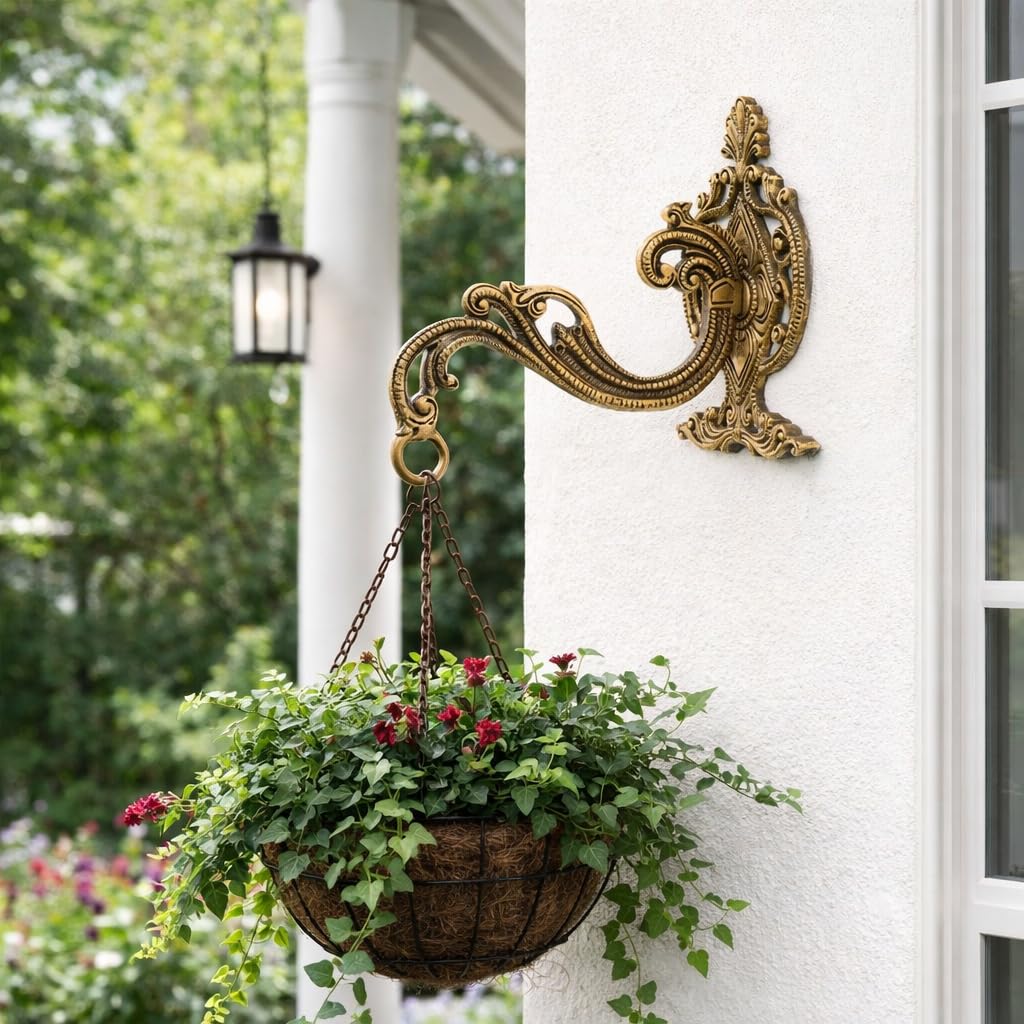 ARTVARKO Brass Designer Hook Holder Bracket for Wall Hanging Diya Bells Lantern Hanger Planter Lanterns Wind Chimes Baskets 6 Inch