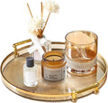 Deoxys Serving Tray with Golden Handles, Acrylic Decorative Tray, Round Coffee Table Tray, Contemporary Decorative Table Tray, for Home, Restaurant, Table, Bar Drinks, Breakfast, Fruit