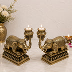 Artvarko Brass Elephant Tealight Candle Holder Pair (2 Pcs) Fengsui Vastu for Good Luck Success Prosperity Home Decor Marriage House Warming Gift Height 8 Inches