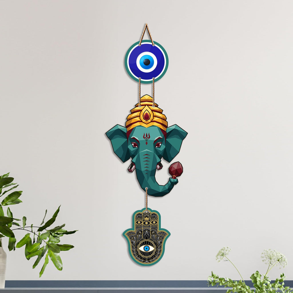 Artvibes Ganpati Bappa Evil Eye Decor Hanging for Home and Office | Nazar Suraksha Wall Art for Entrance Door Living Room Temple | Auspicious Vastu Energy Decorative Housewarming Gift (WH_8561N)