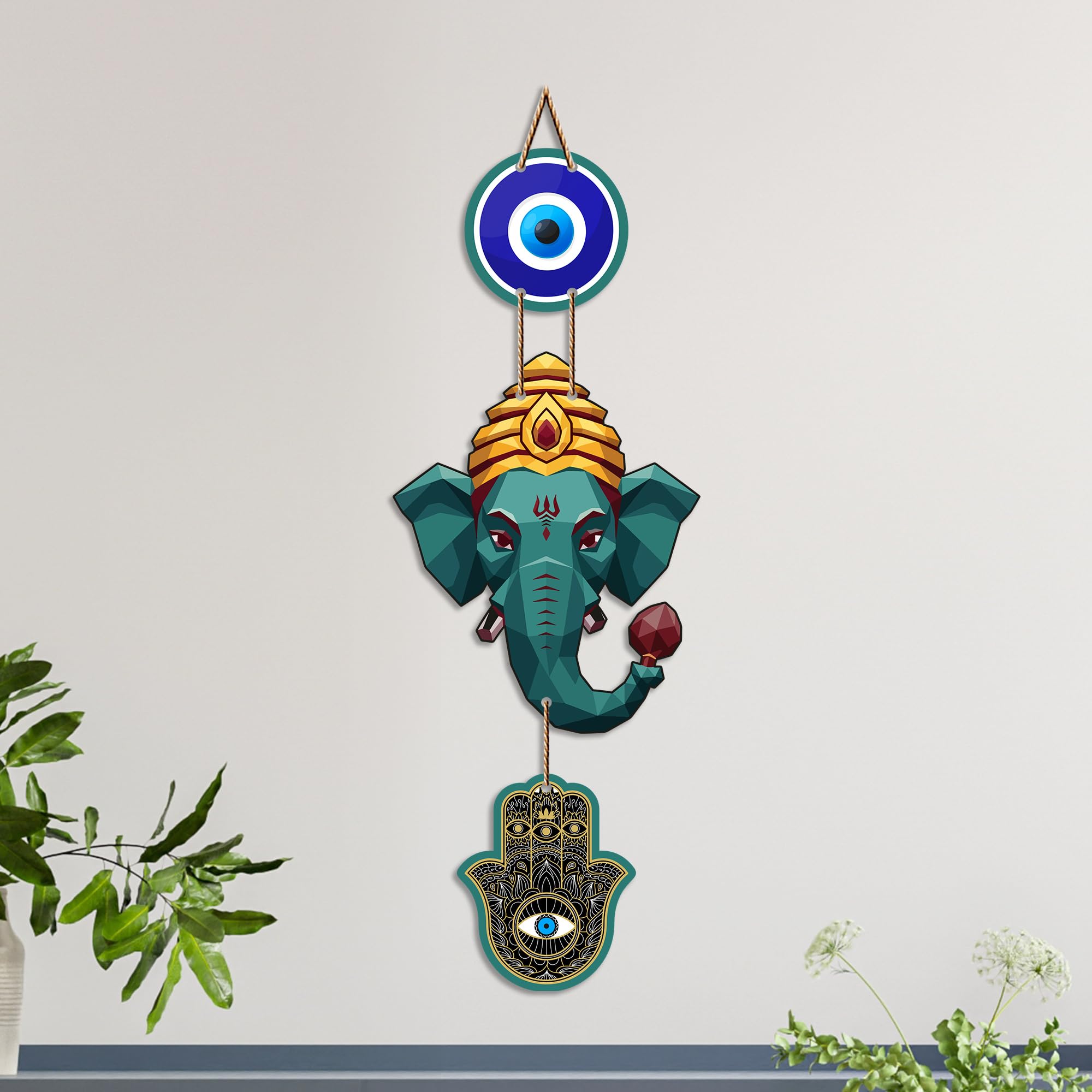 Artvibes Ganpati Bappa Evil Eye Decor Hanging for Home and Office | Nazar Suraksha Wall Art for Entrance Door Living Room Temple | Auspicious Vastu Energy Decorative Housewarming Gift (WH_8561N)