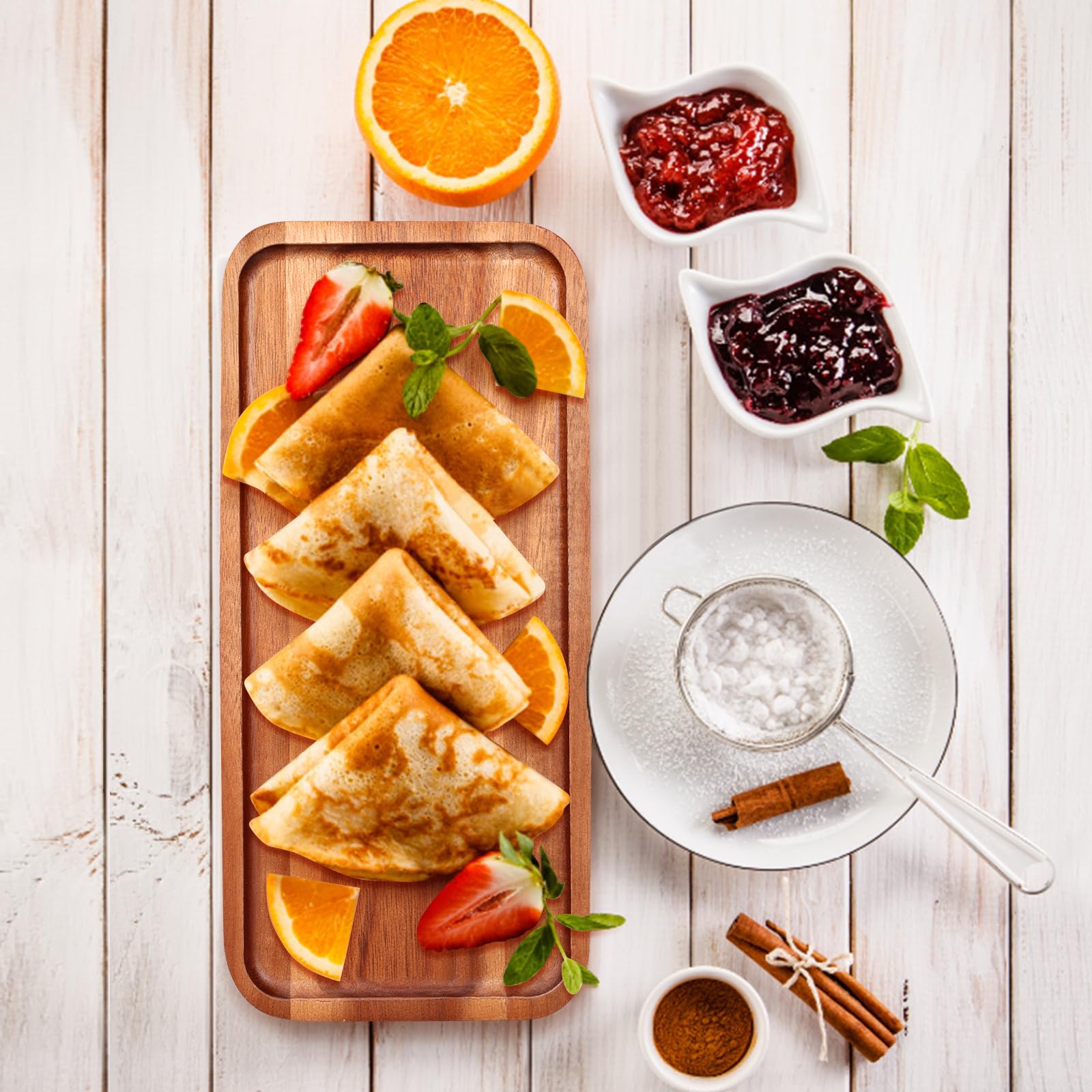 Acacia Wood Platter Small 12X5.5 Charcuterie Boards Long Rectangle Decorative Trays Home Decor Cheese Board Wooden Serving Platters for Cookie, Snack, Dessert, Food Dish Cake Appetizer Plates