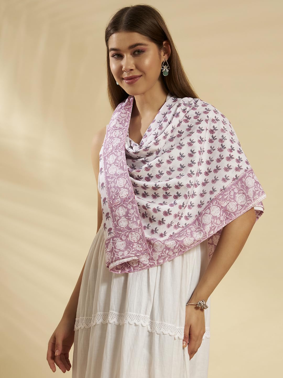 Ravaiyaa - Attitude is everything Sanganer Hand Block Printed Scarves Pure Cotton Scarf Square Hijab Dupatta 40 X 40 Inch (Purple Floral)