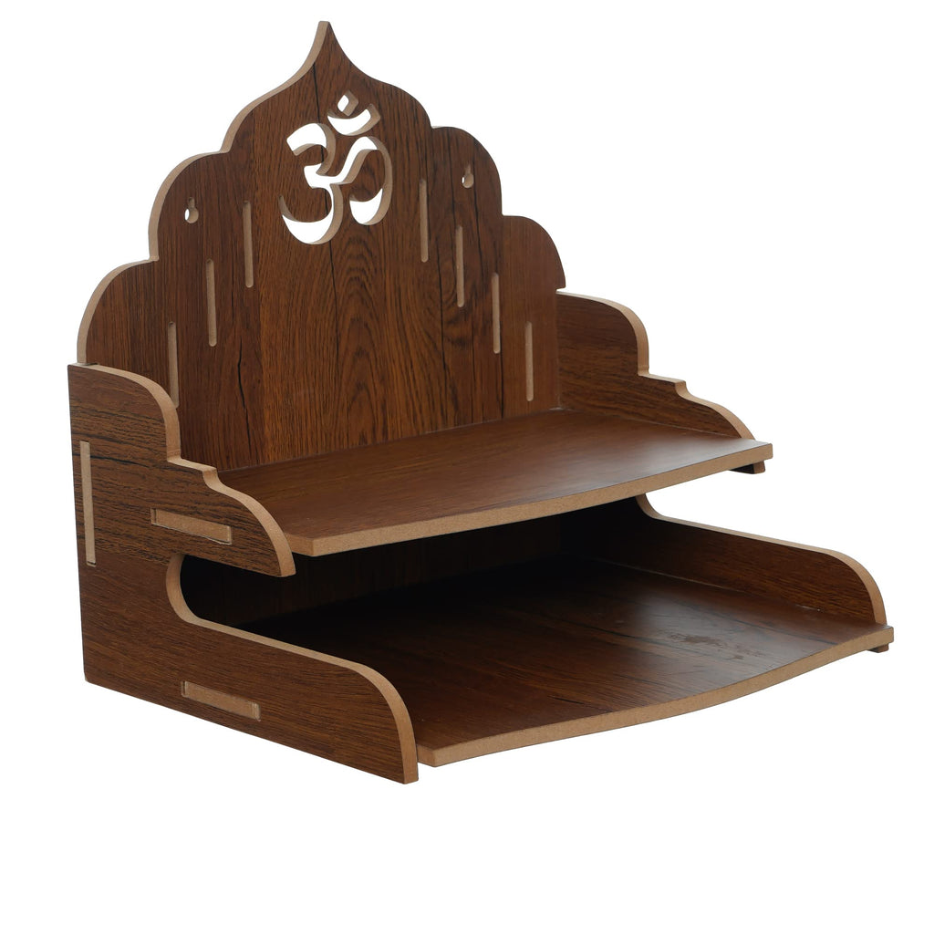 eCraftIndia Om Symbol Decorative Wooden Pooja Temple with Shelf | Wooden Temple for Home Wall Hanging | Home Temple Pooja Mandir | Diwali Gifts for Family Friends