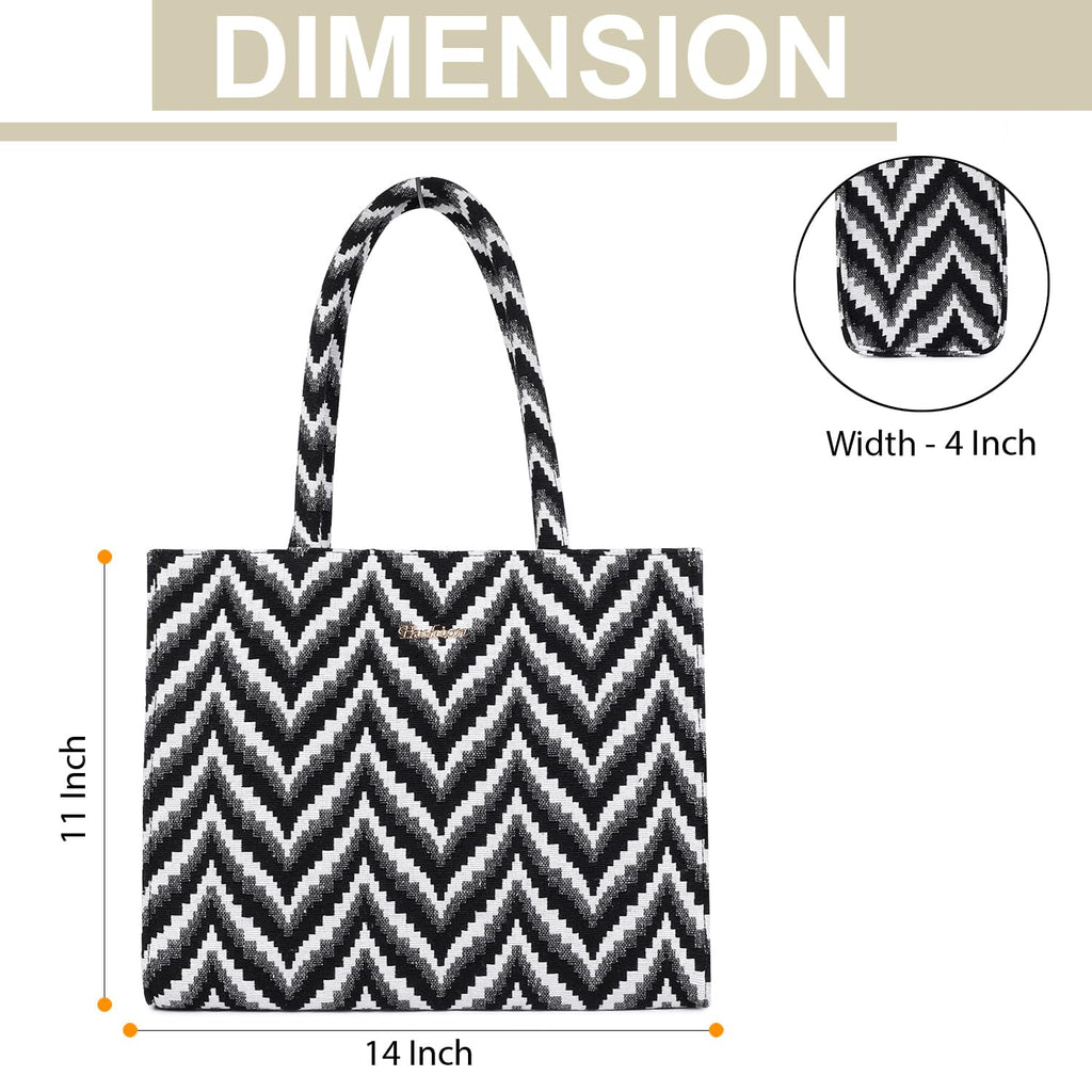 Lady Quinton Women Stylish Jute Tote Bag For Office and Laptop, Shopping Shoulder Bag, Shoppers Tote Handbags Lightweight Waterpoof Big Size, Grocery Bag, Eco Friendly Bags For Shopping(Black & White)
