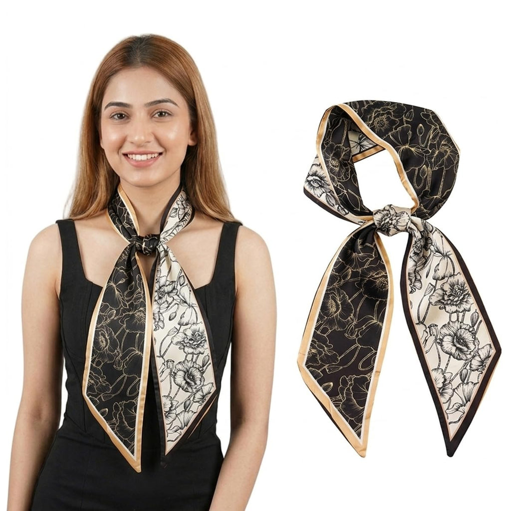 SANNIDHI® Neck Tie Hair Scarf for Women Printed Satin Silk Feel Purse Scarf for Handbags Wrist Styling Accessory for Daily Use Formal Party Office