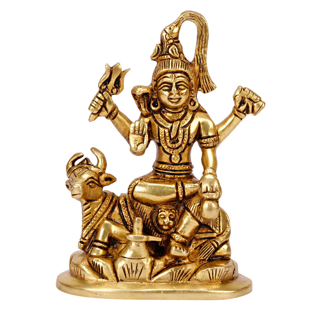 ARTVARKO Brass Lord Shiva Shiv Murti Idol Bhole Nath with Nandi Shivling Statue Home Mandir Puja Temple Gift Gold Color 5.5 Inch