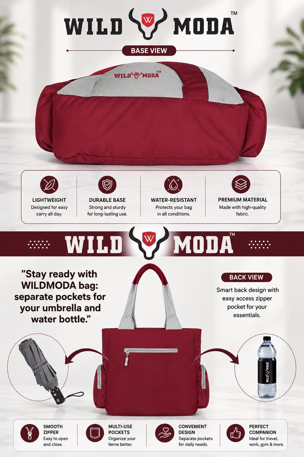 WILD MODA Kat Women Shoulder and Tote Bag (Maroon & Grey)