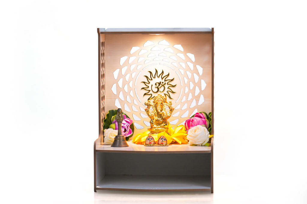 PIXELCRAFTS Wooden Temple Puja Mandir Art and Craft Temple for Home Shop Office with LED SPOT Light. (Size – H 15.5X L 11.5 x W 10.5 inch) White 1