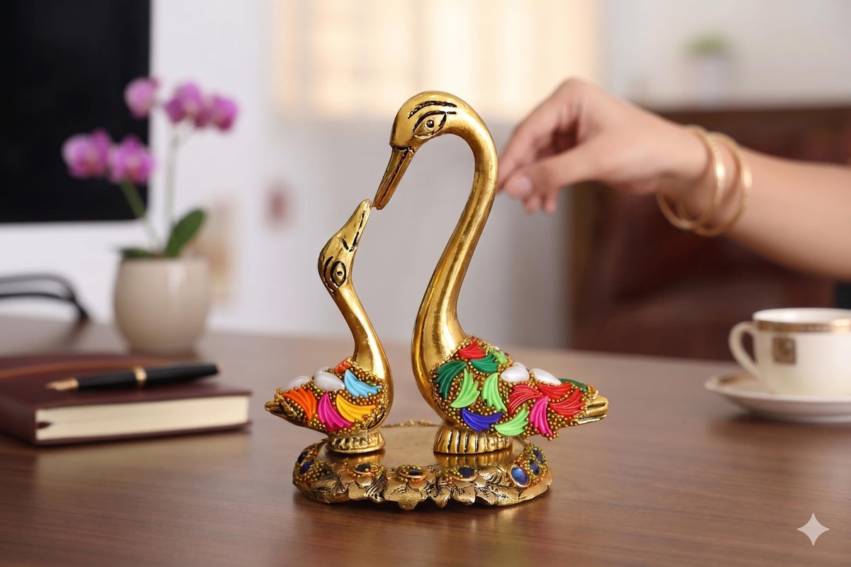 KridayKraft Love Birds Swanset Pair of Kissing Duck Metal Statue,Love for Romantic Gift to Boyfriend,Girlfriend,Decor Your Home,Office,Showcase,Animal Showpiece Figurines. (Stone 1)