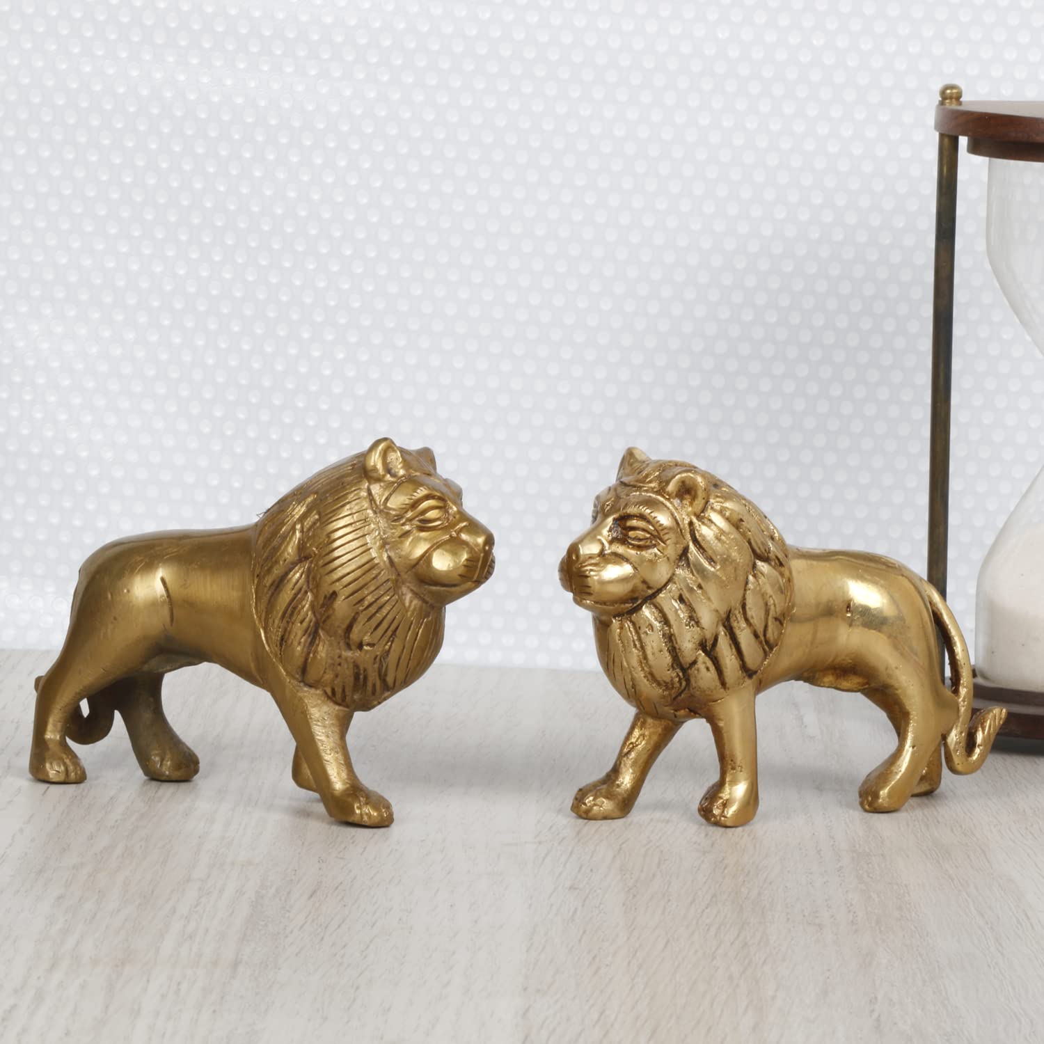 ARTVARKO Brass Lion Pair Statues 4 Inch Pack of 2 | Vastu & Feng Shui Lion Showpieces for Home, Office, Study Table & Entrance | Brass Decorative Lion Figurines for Protection, Prosperity & Home Décor
