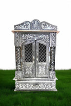 Balveer Enterprises Small Size Pooja Mandir for Home, Home Temple, Handcrafted German Oxidized Mandir with Aluminium and Copper Plating, Temple for Home- Silver (L10*D6) INCHES