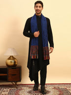 Pashmoda Men Gulpari Kaani Stole, Authentic Kashmiri Luxury Pashmina Style Shawl, Stole, Small Size Gents Lohi, (Size 28x80 Inches,Navyblue Color) MAVST06