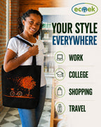 ECOEK Stylish Canvas Tote Bag for Women, Reusable Trendy Zipper Handbag with Pocket, Lightweight Aesthetic Cotton Tote for College, Office, Travel & Daily Use-Cycle Black