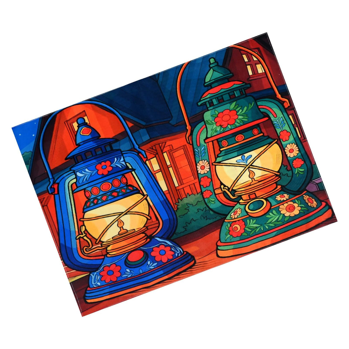 PRAKARTIK BY INDUARTS Dining Table Mats Set of 2 - Lamp Diwali Theme,Digital Print, Washable, Indoor/Outdoor, Heat-Proof, Water Resistant, Wipe & Clean (47X33 cm) Green & Blue Kafalo