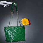 Haute Sauce Green Quilted tote bag with Zip Closure for Women & Girls | Bags for women | Trendy, Cute, Fancy, Stylish, Purse, handbag, side bag for ladies | shoulder bag for women | Shopper bag