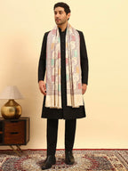 Pashmoda Men Floral Geometry Kaani Stole, Authentic Kashmiri Luxury Pashmina Style Shawl, Stole, Small Size Gents Lohi, (Size 28x80 Inches,Fawn Color) MAVST09
