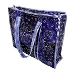 Bazaar Bhoot Edition Premium Cotton Quilted Shopping Tote Bag - Multipurpose Long Lasting Foldable Reusable Bag with zipper for Shopping, Travel & Daily Use - Made in India (Shaded Blue)
