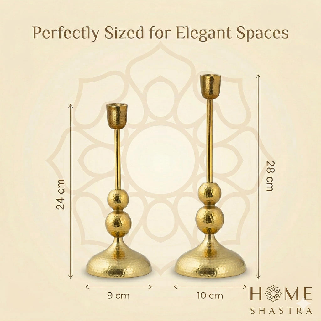 HomeShastra Suvarna Aluminium Candle Holders Set of 2 | Hammered Gold Finish | Decorative Candle Stand for Home Decor, Dining Table, Living Room & Festive Decoration | Perfect for Gifting