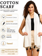 KE KANHA EXPORTS Cotton Scarf|Scarf for Women|Cotton Stole|Soft Beach Wrap|Tassel Design|Easily fits 180 * 50cm